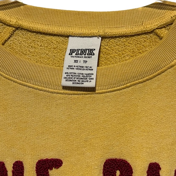 LOVE PINK Victoria’s Secret mustard sweatshirt EUC Teddy Bear raised letters XS - Picture 2 of 7